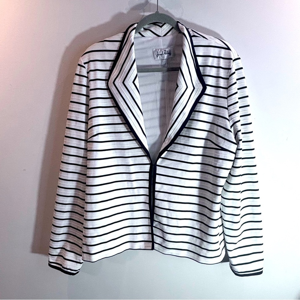 JOSEPH RIBKOFF Sz 20 Blazer Striped Turned Collar Lapel Unlined Hook Eye Closure